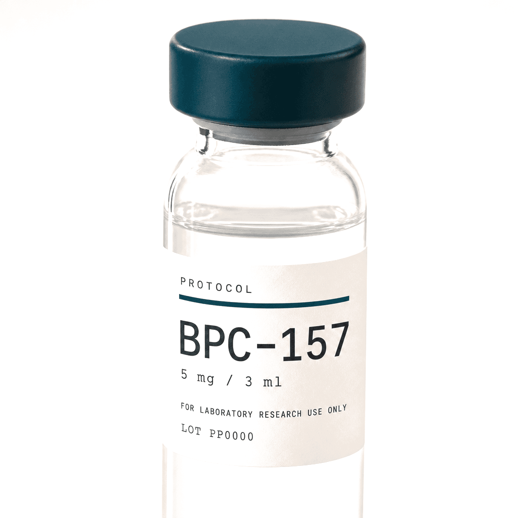 Protocol Peptides BPC-157 vial label, detail view
