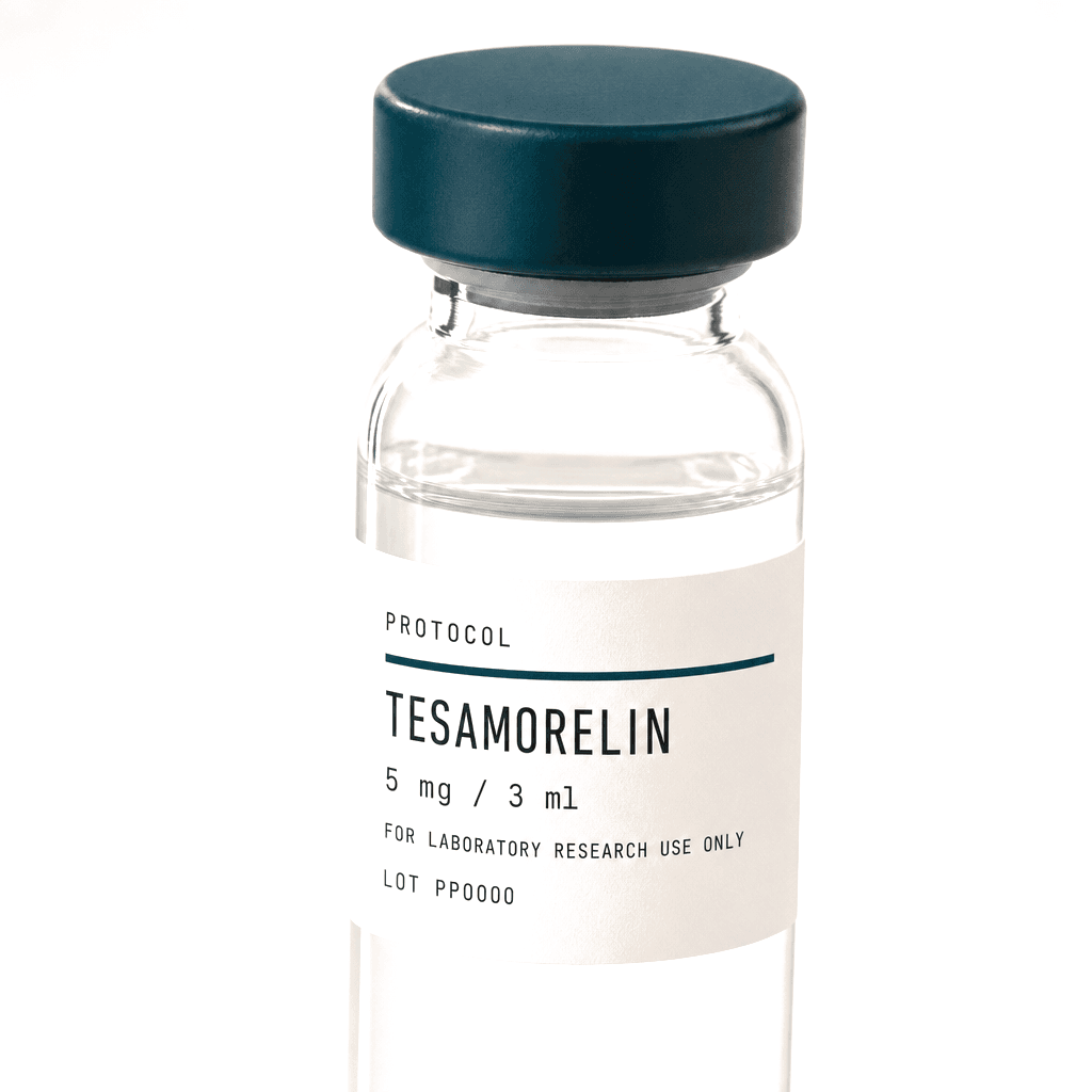 Protocol Peptides Tesamorelin vial label, detail view